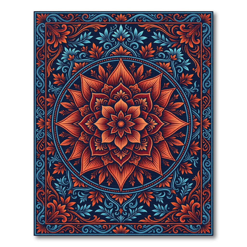 Abstract Mandala Bloom With Foliage Rug