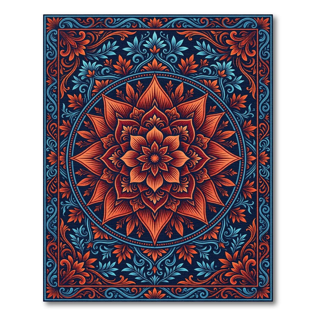 Abstract Mandala Bloom With Foliage Rug
