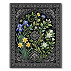 Botanical Black Floral Gold Iris Rug