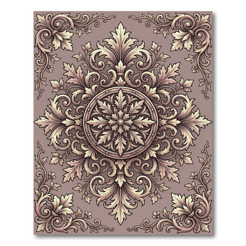 Vintage Beige Acanthus Scroll Medallion Rug