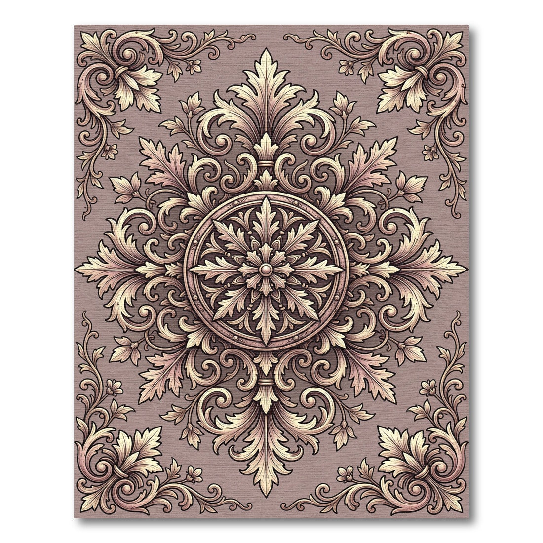 Vintage Beige Acanthus Scroll Medallion Rug