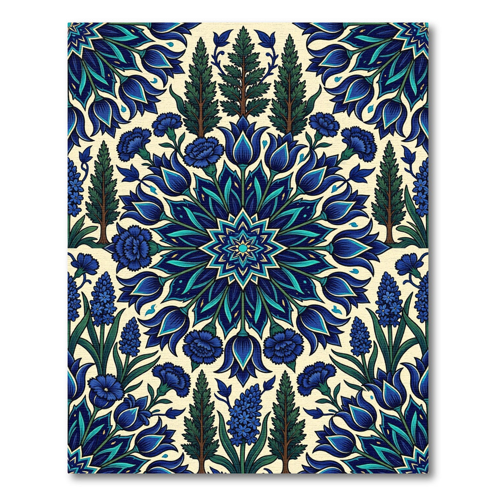 Deep Blue Floral Intricate Mandalas Rug