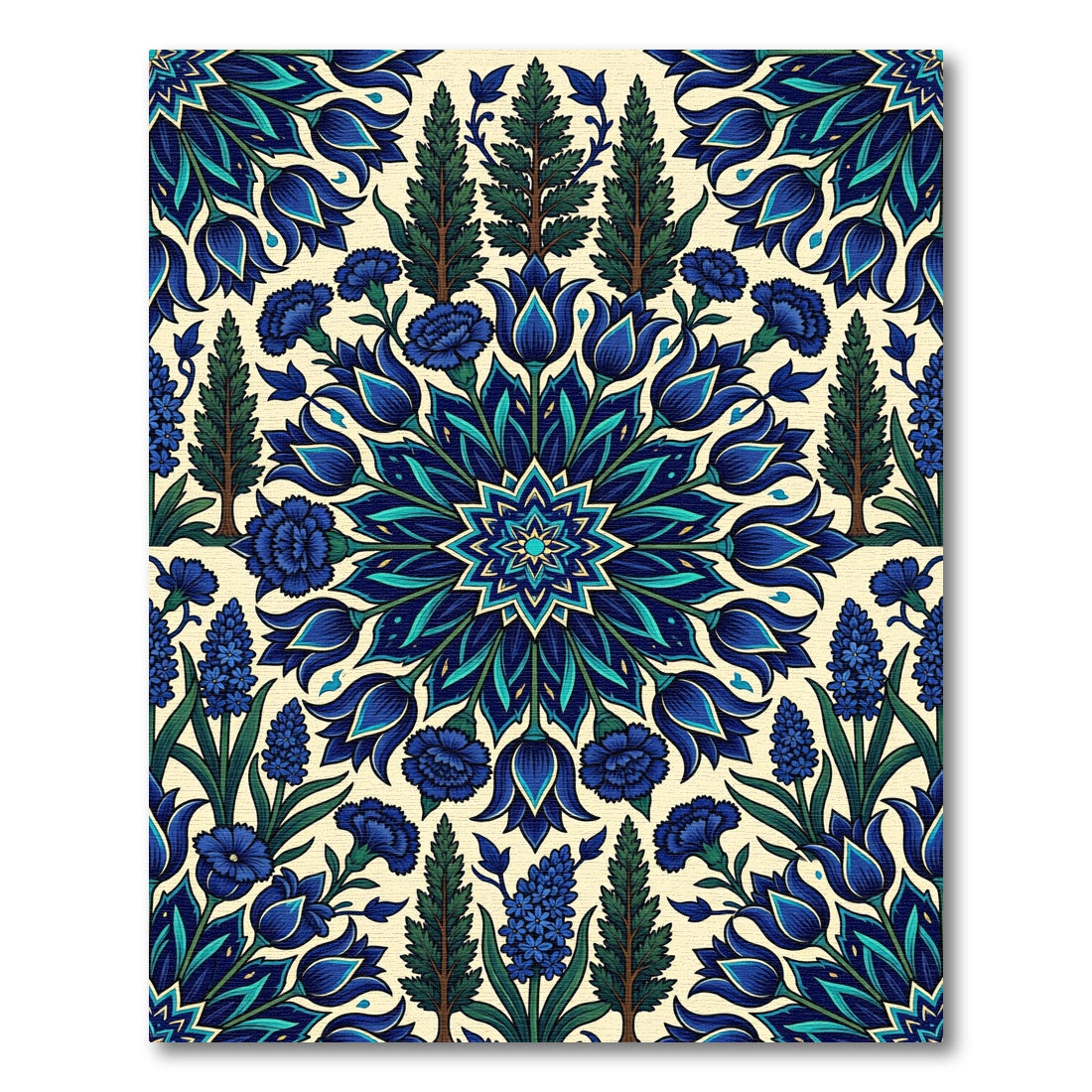 Deep Blue Floral Intricate Mandalas Rug