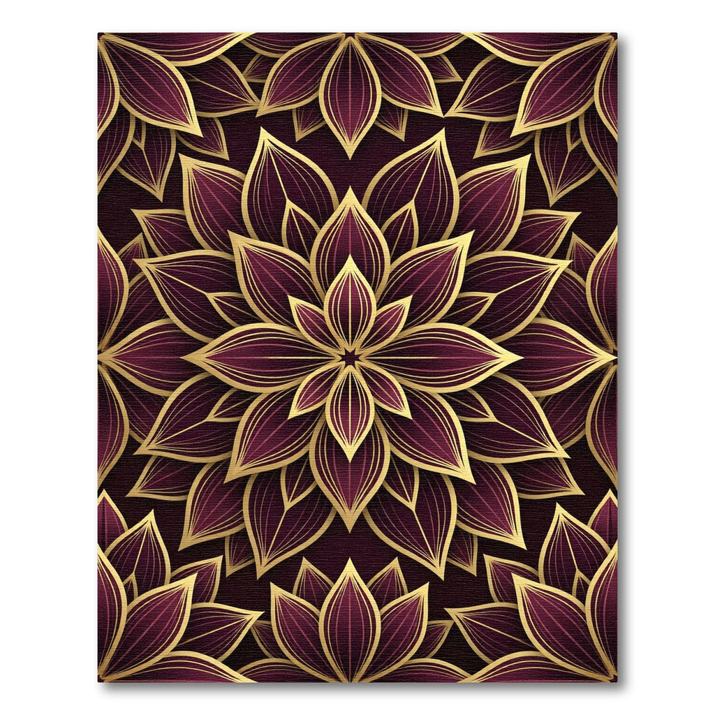 Luxurious Burgundy Gold Petal Mandala Rug