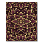 Luxurious Burgundy Gold Petal Mandala Rug