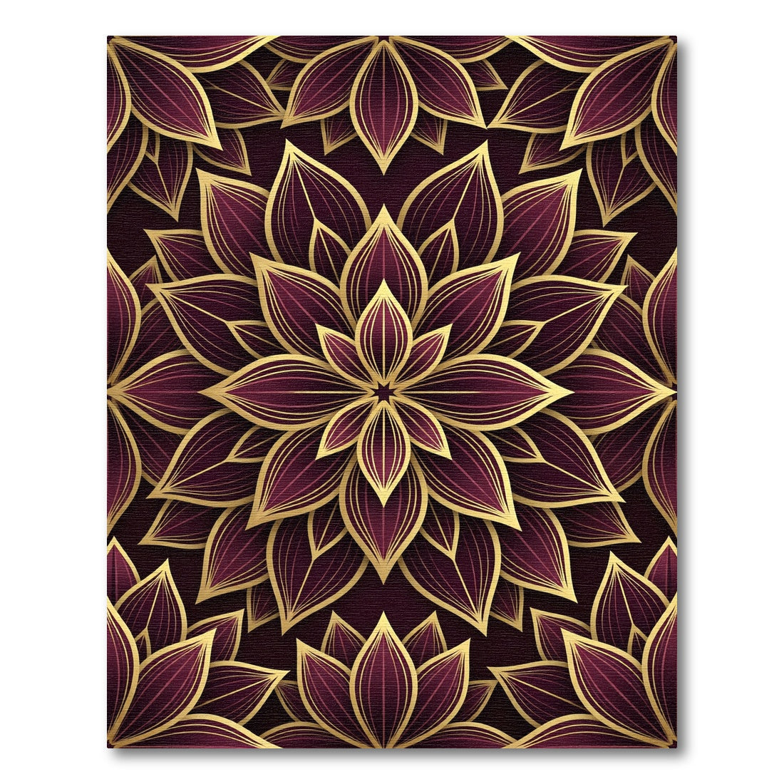 Luxurious Burgundy Gold Petal Mandala Rug