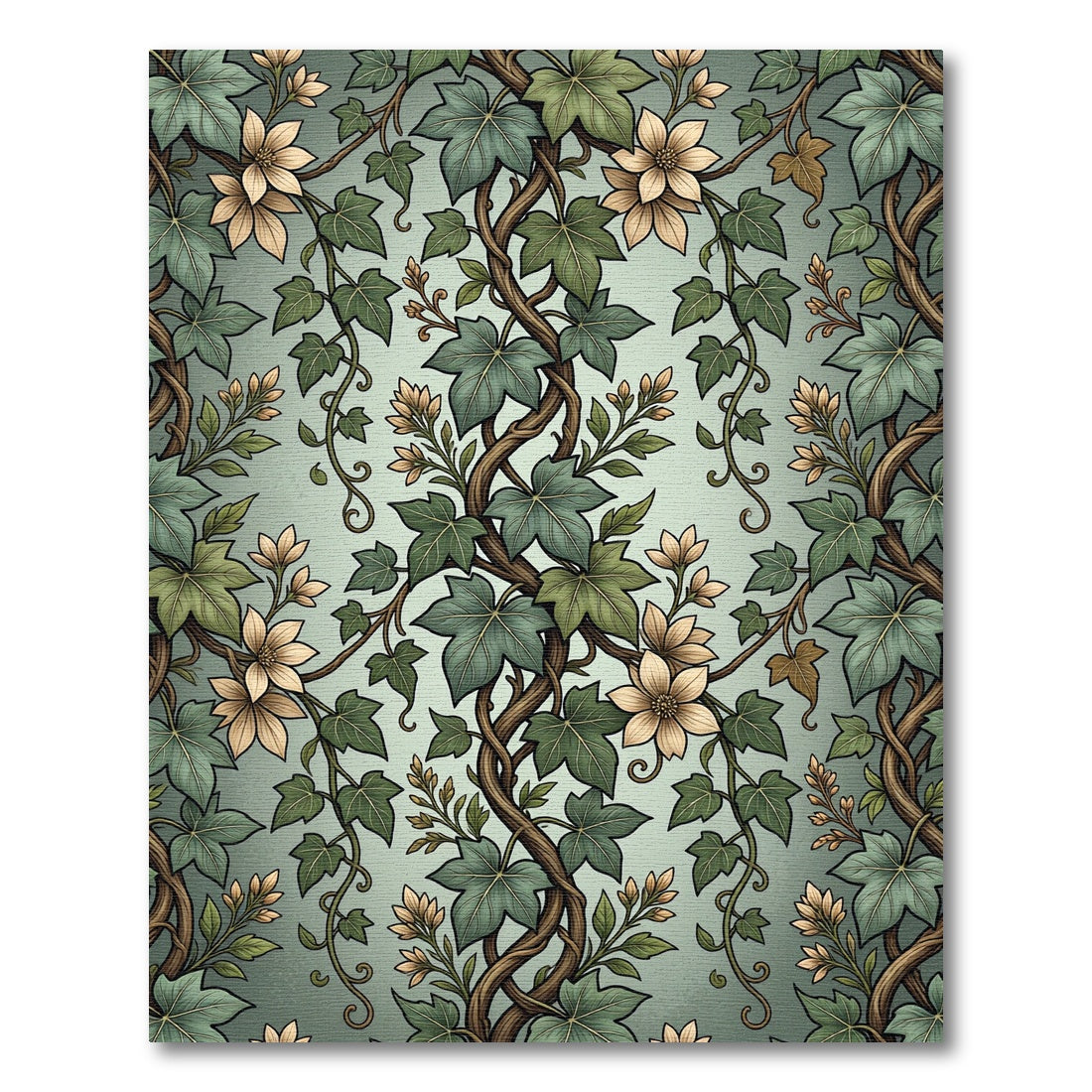 Sage Green Ivy and Blossom Vine Rug
