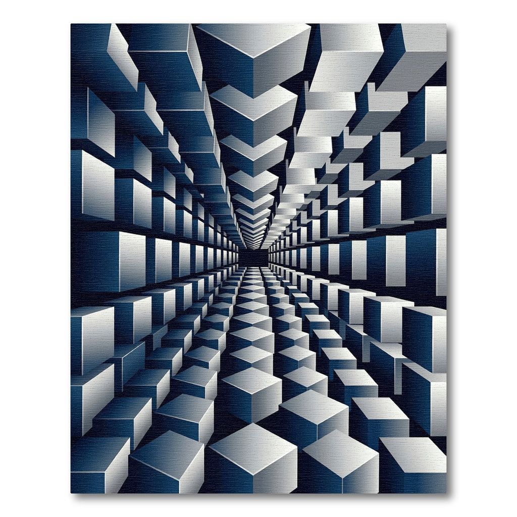 Monochromatic Infinity Geometric Cube Illusion Rug