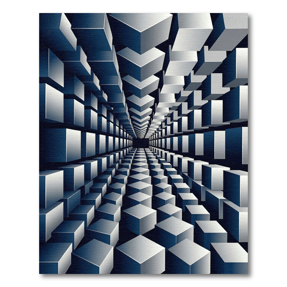 Monochromatic Infinity Geometric Cube Illusion Rug