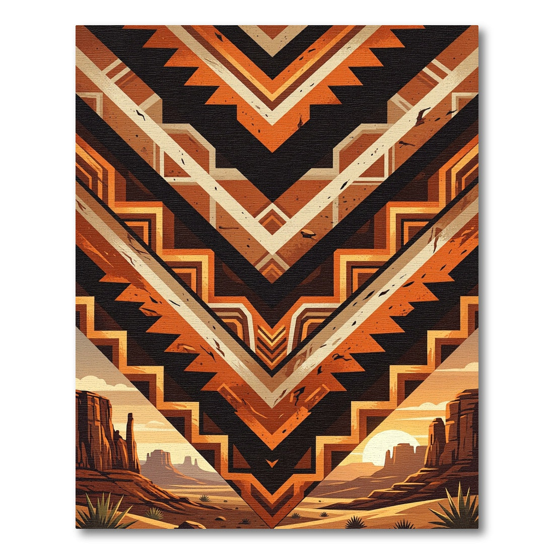 Earthy Southwestern Geometric Canyon Sunset Vista Rug