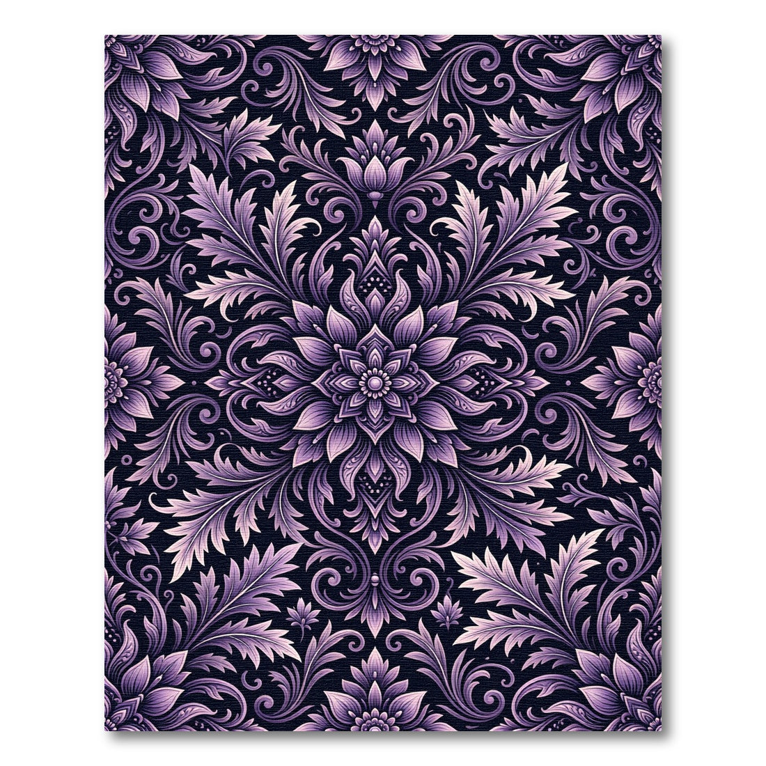 Ornate Lavender Floral Damask Swirls Rug