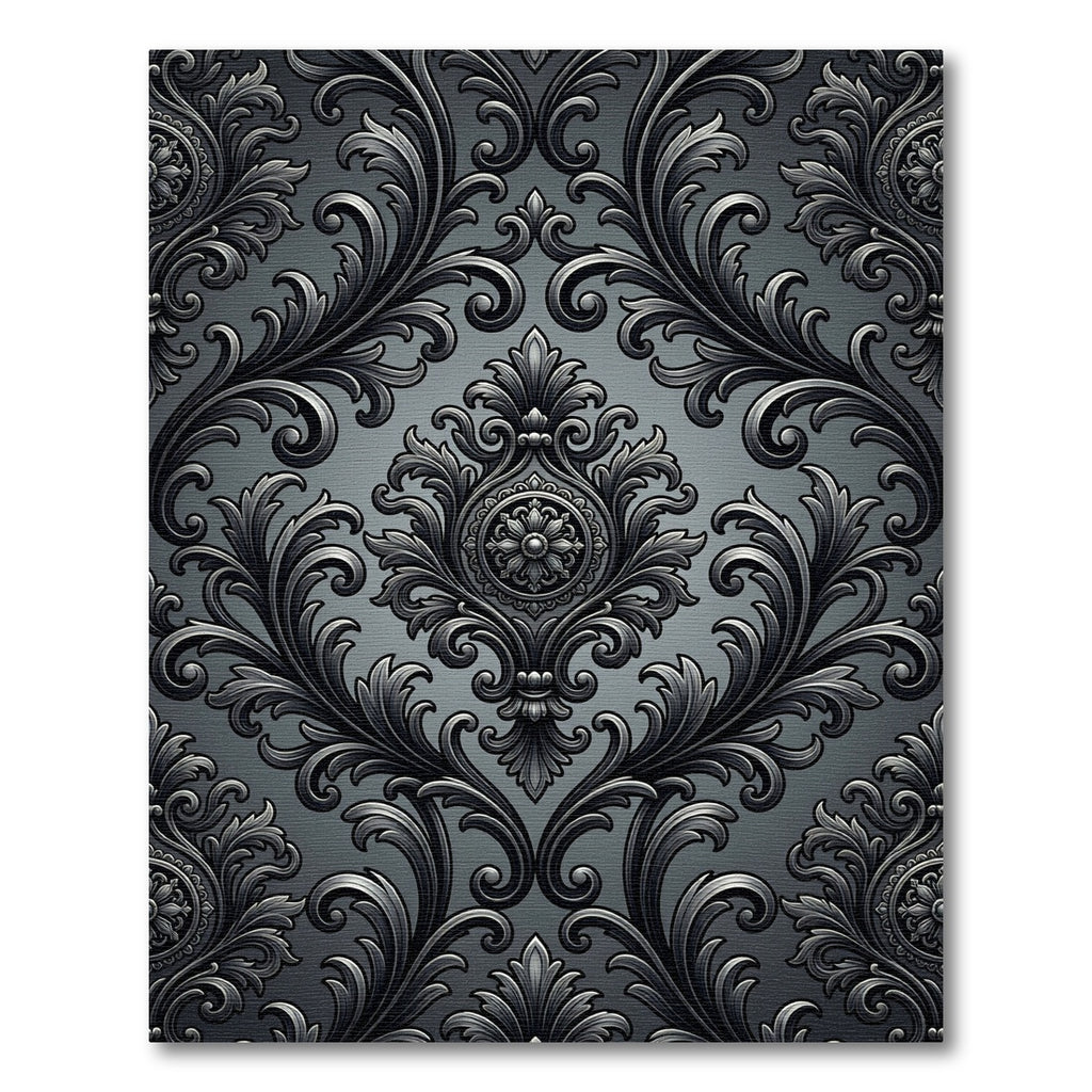 Ornate Black Acanthus Scroll Detail Rug