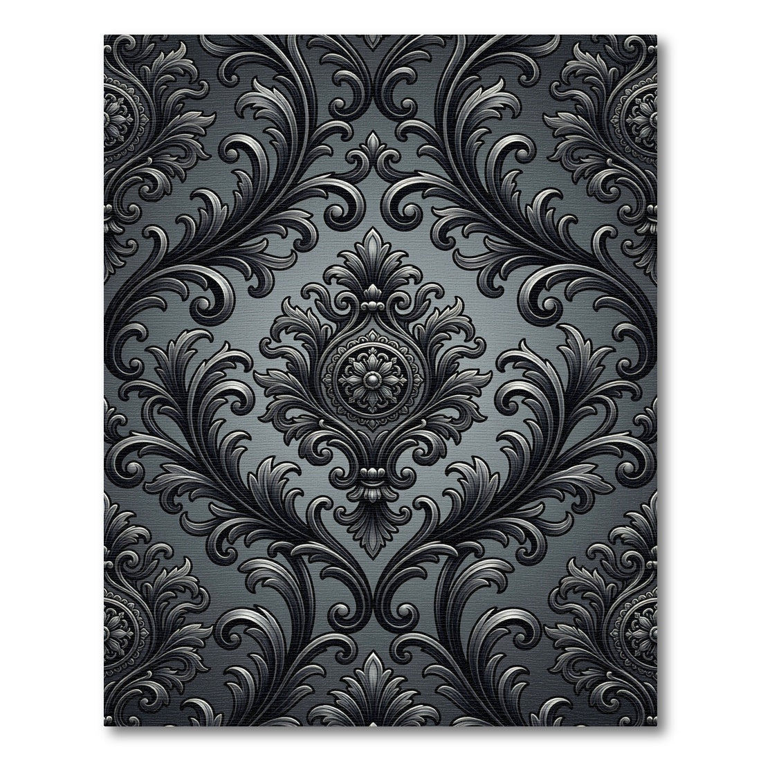 Ornate Black Acanthus Scroll Detail Rug
