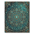 Teal and Gold Ornate Floral Mandala Rug