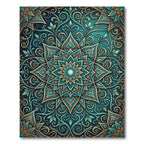 Teal and Gold Ornate Floral Mandala Rug