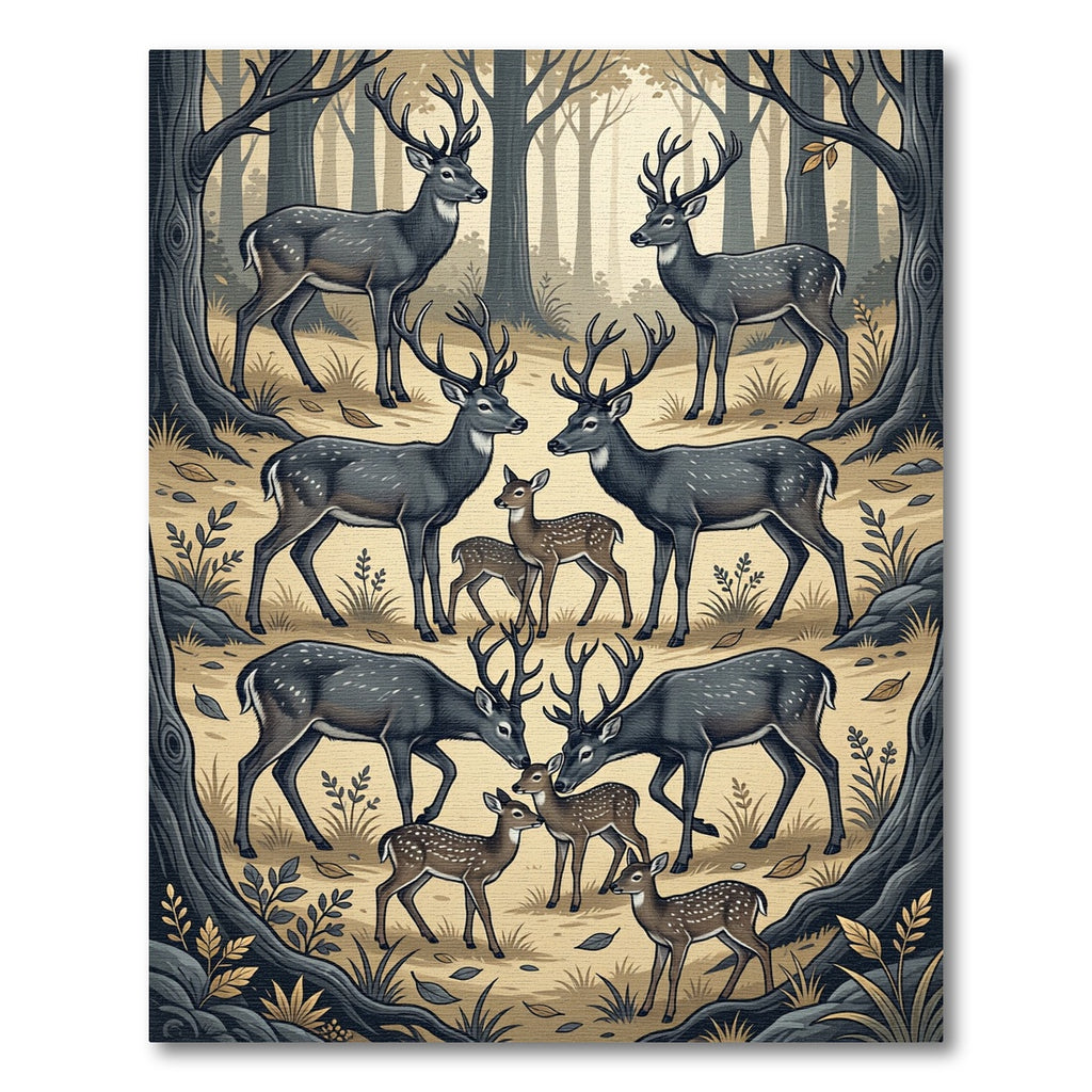 Enchanted Forest Deer Herd Illustration Rug