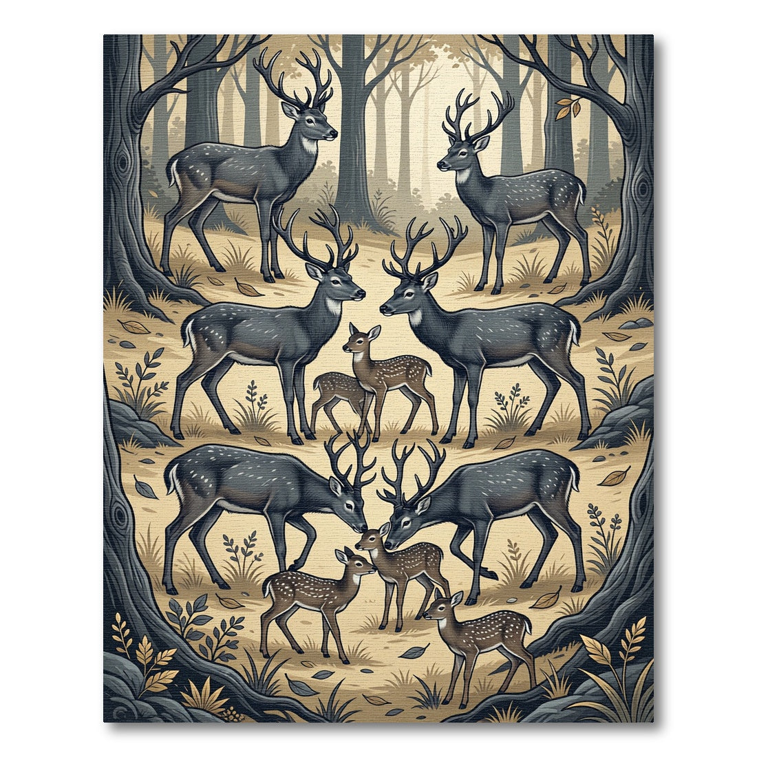 Enchanted Forest Deer Herd Illustration Rug