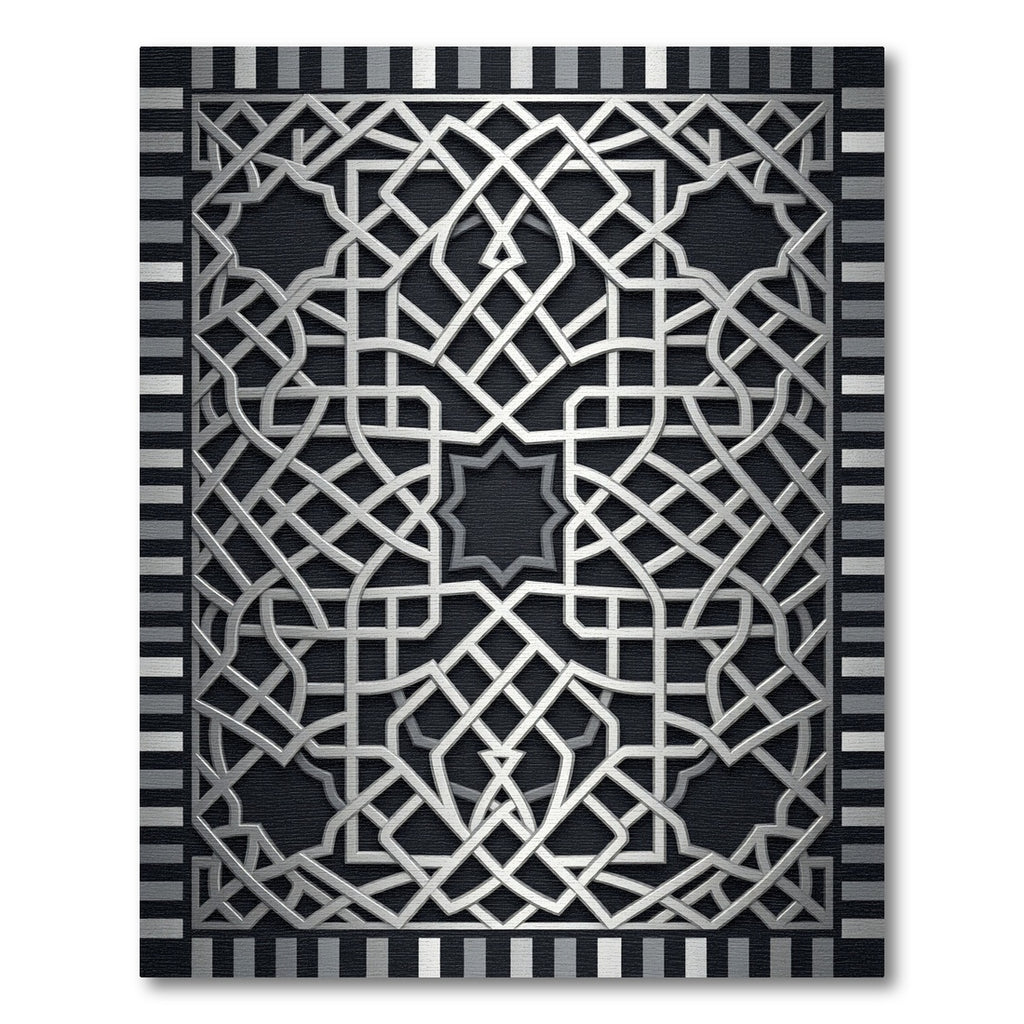 Silver Metallic Geometric Interlaced Lattice Rug