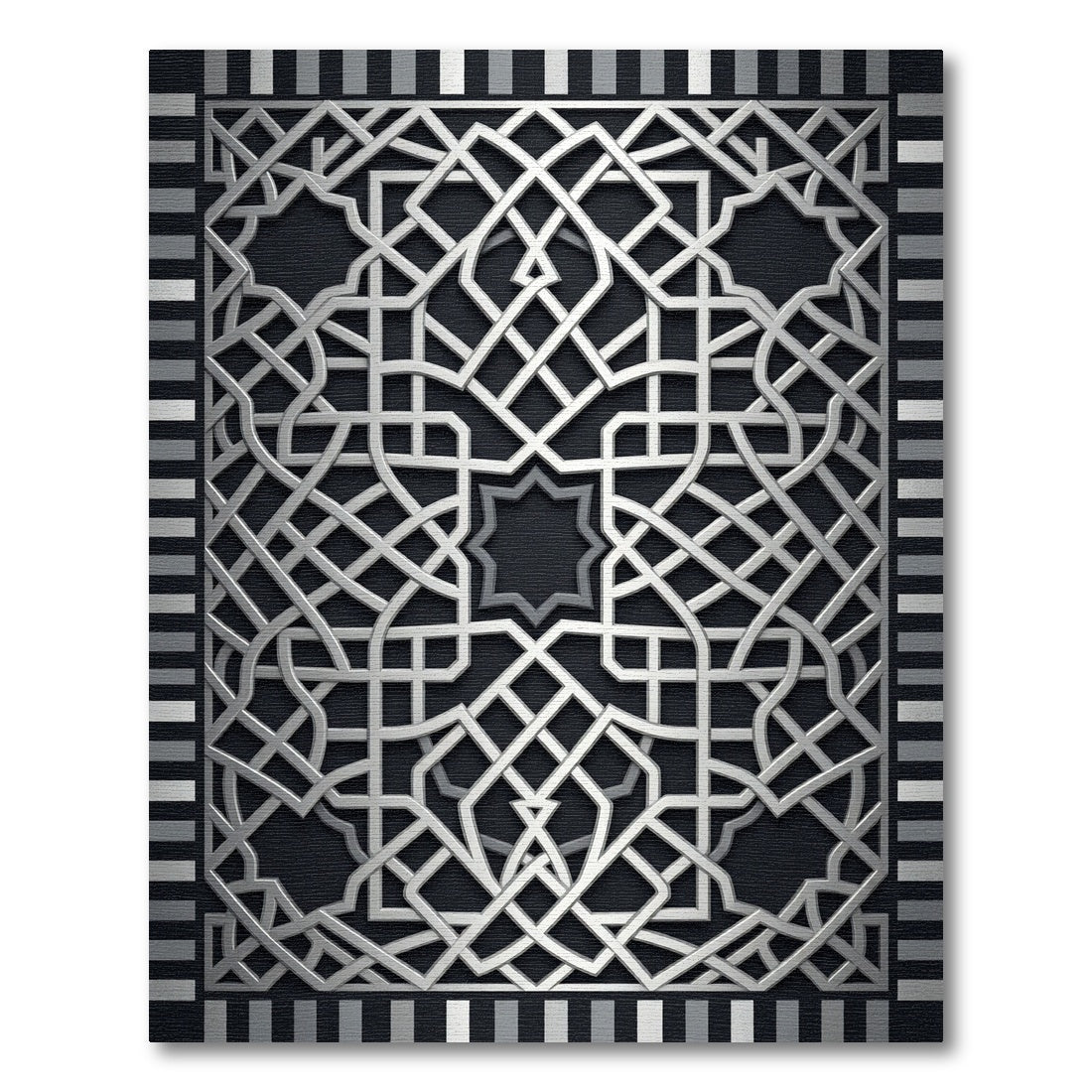Silver Metallic Geometric Interlaced Lattice Rug