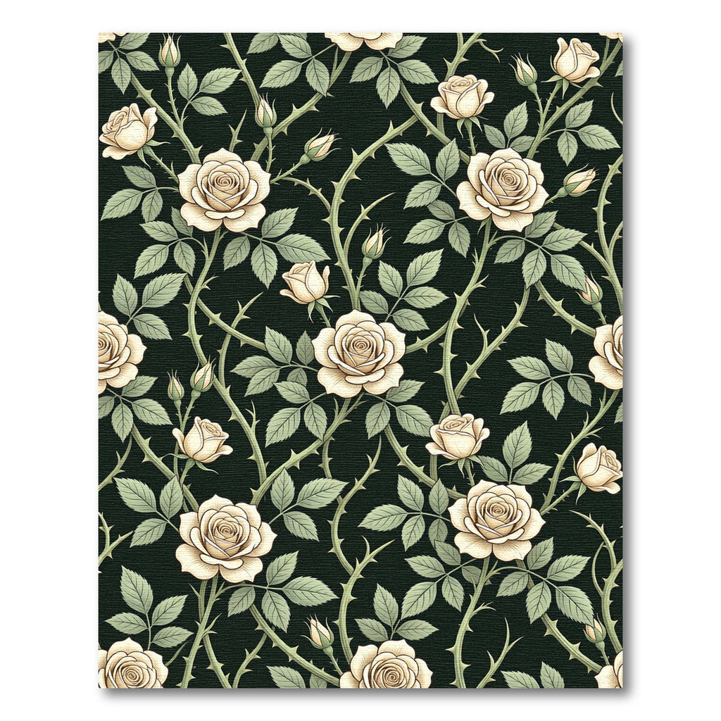 Elegant Cream Rose Vine Botanical Rug