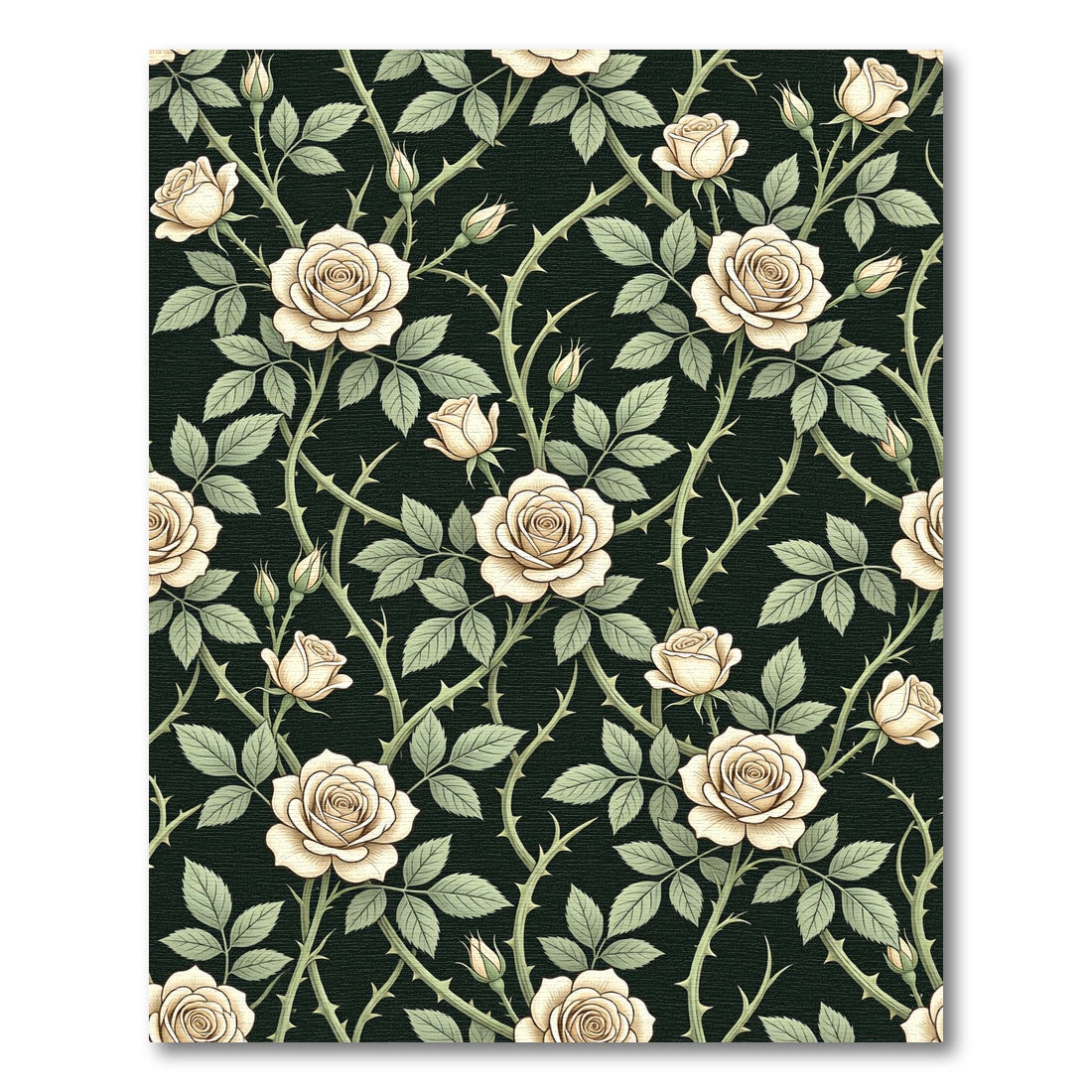 Elegant Cream Rose Vine Botanical Rug