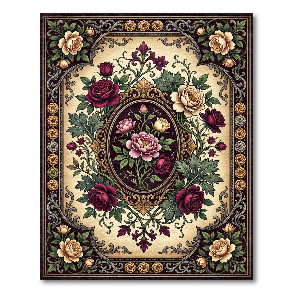 Victorian Crimson Floral Medallion Border Rug
