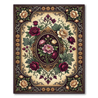 Victorian Crimson Floral Medallion Border Rug