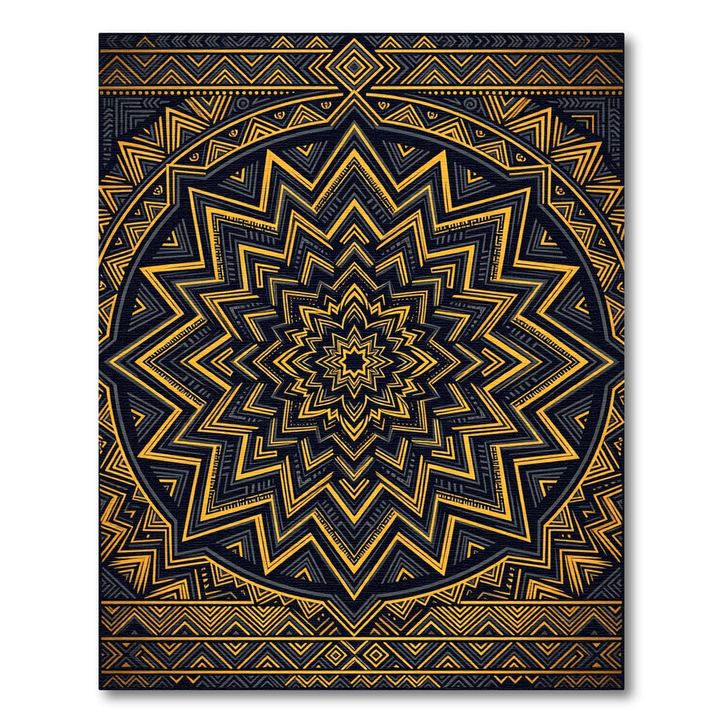 Golden Geometric Mandala Starburst Rug