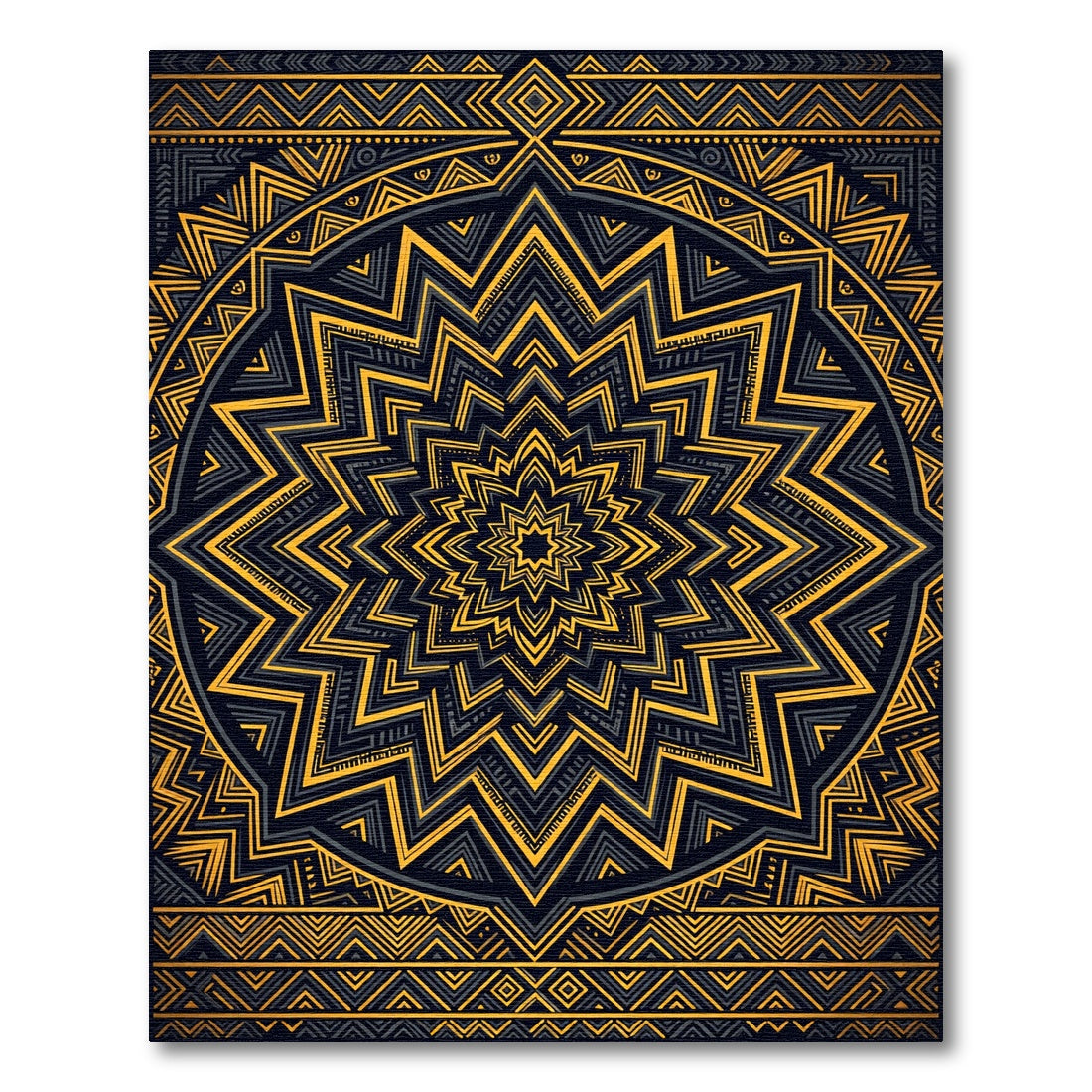 Golden Geometric Mandala Starburst Rug