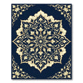 Navy Blue Gold Ornate Floral Medallion Rug