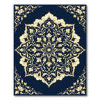 Navy Blue Gold Ornate Floral Medallion Rug