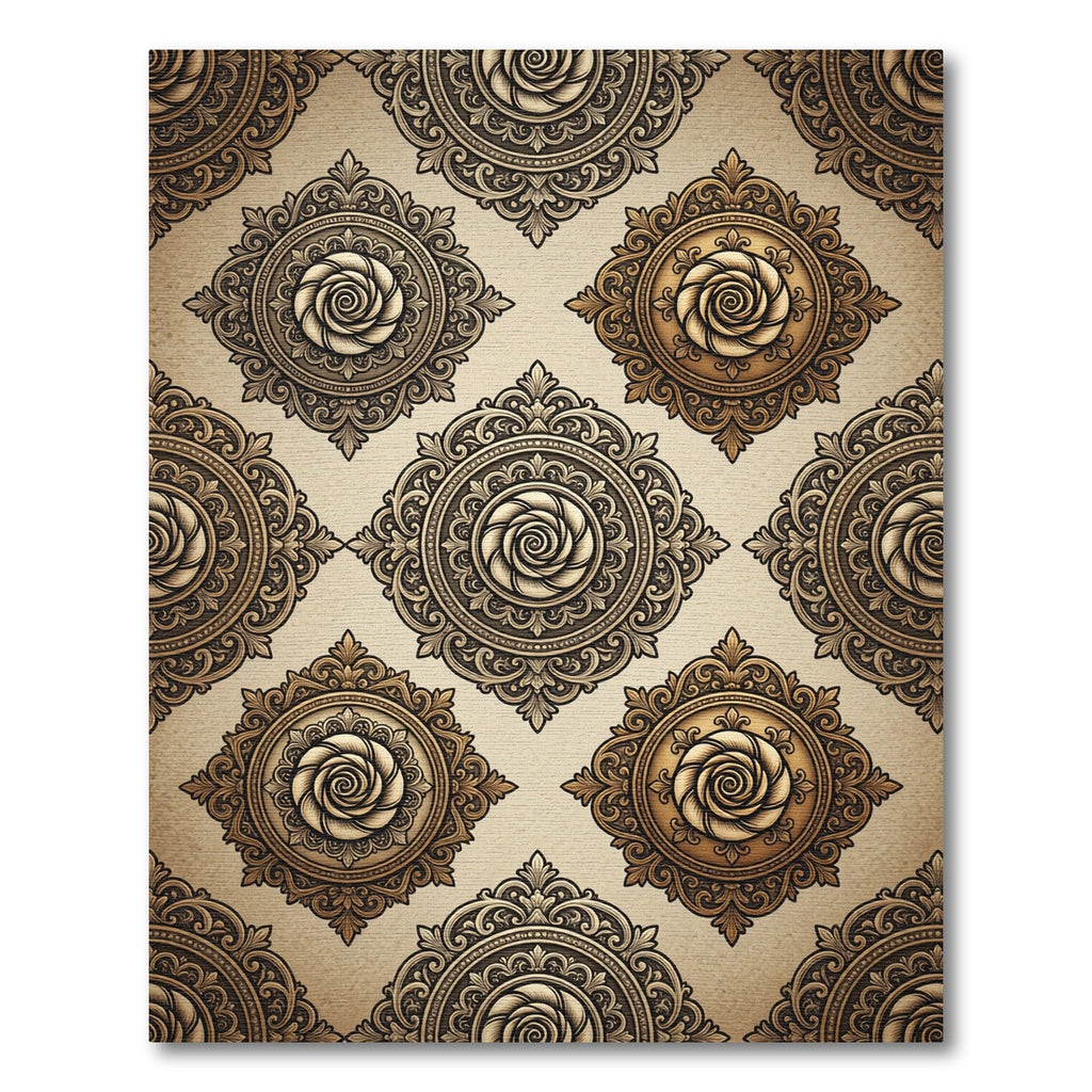 Ornate Golden Rose Medallion Rug
