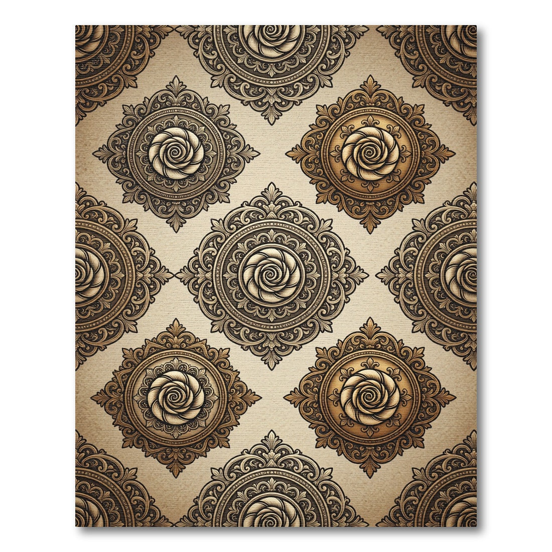 Ornate Golden Rose Medallion Rug