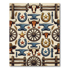 Rustic Western Farmhouse Cattle Wagon Wheel Rug