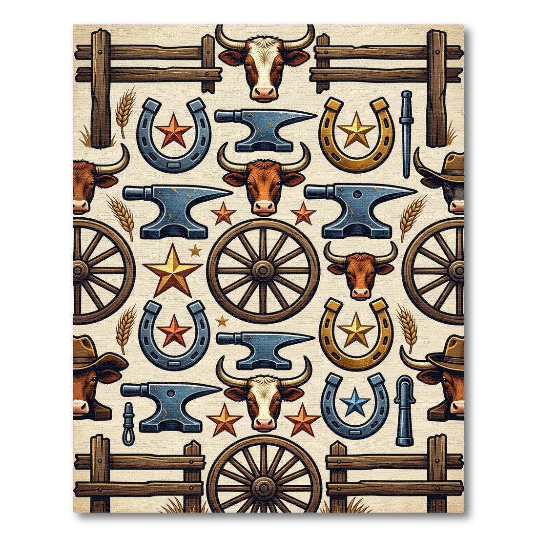 Rustic Western Farmhouse Cattle Wagon Wheel Rug