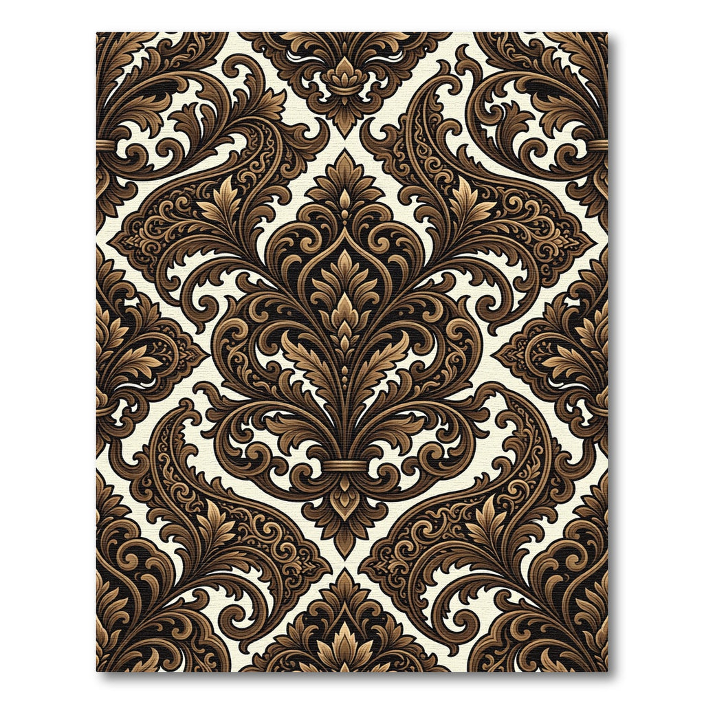 Rich Brown Baroque Floral Scroll Rug