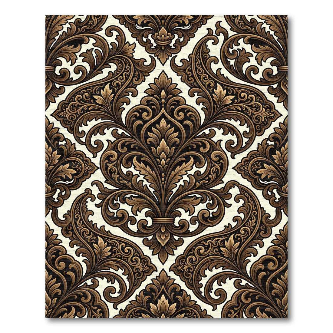 Rich Brown Baroque Floral Scroll Rug