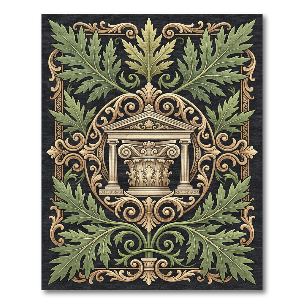 Classical Green Leaf Architectural Medallion Rug