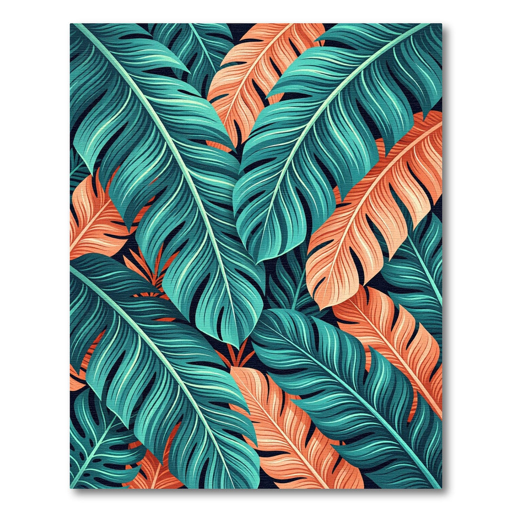 Turquoise Coral Feather Arrangement Rug