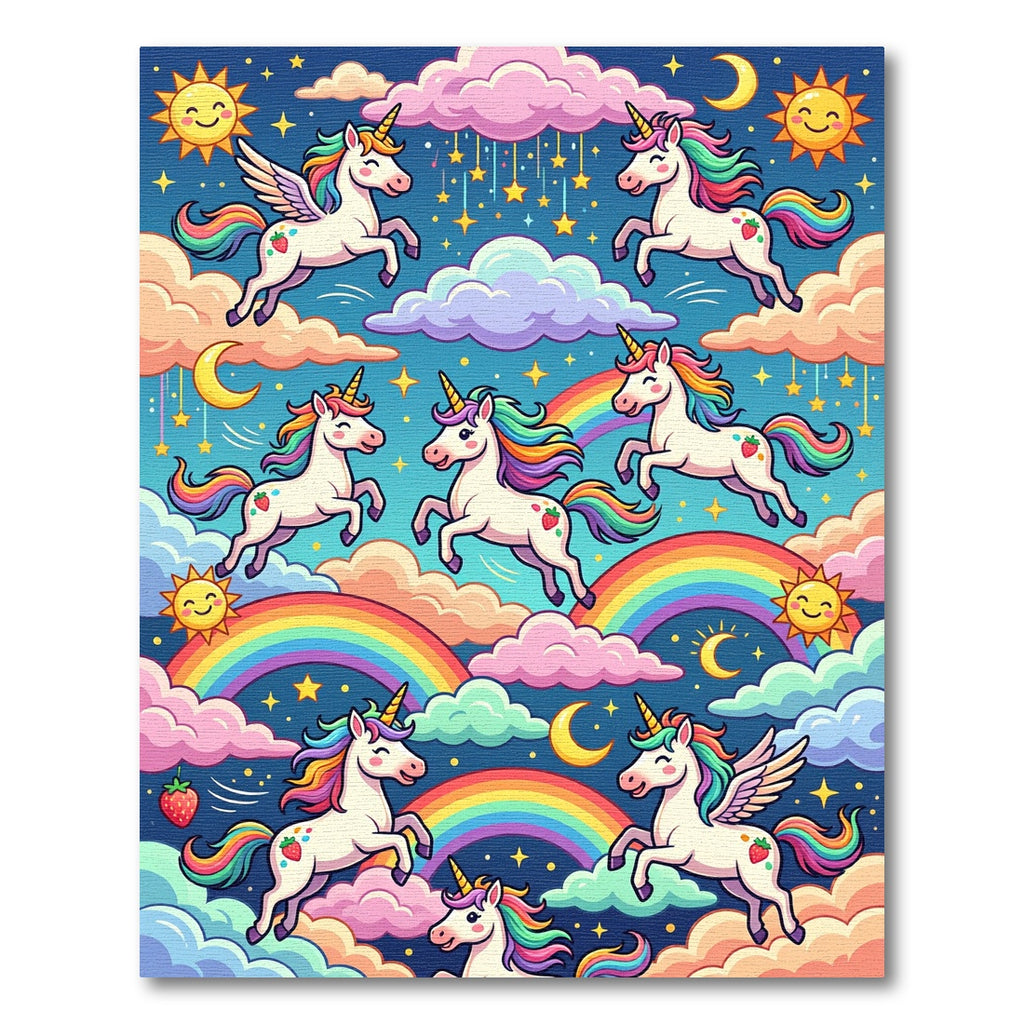 Whimsical Rainbow Unicorn Strawberry Sky Rug