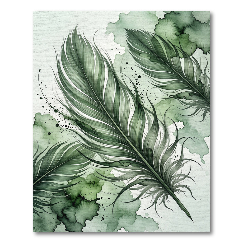 Watercolor Emerald Sage Floating Feathers Rug