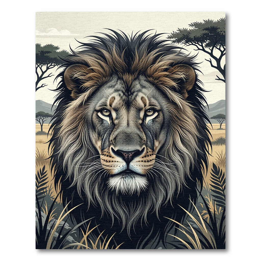Majestic Gray Lion Portrait Safari Rug
