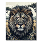 Majestic Gray Lion Portrait Safari Rug