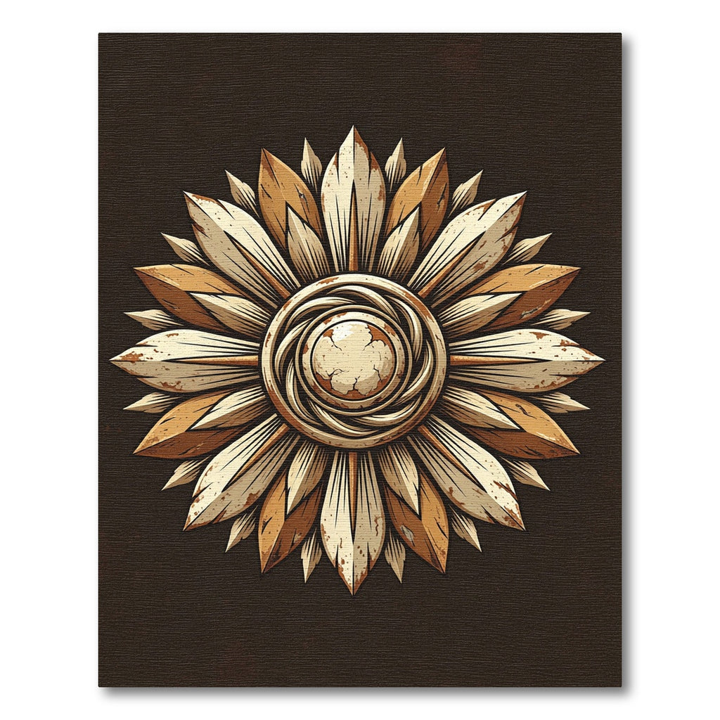Rustic Golden Floral Sunburst Medallion Rug