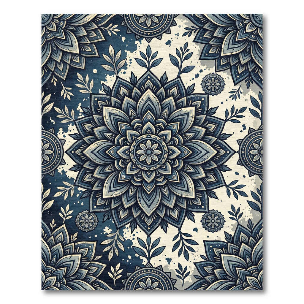 Midnight Blue Indigo Floral Mandala Rug