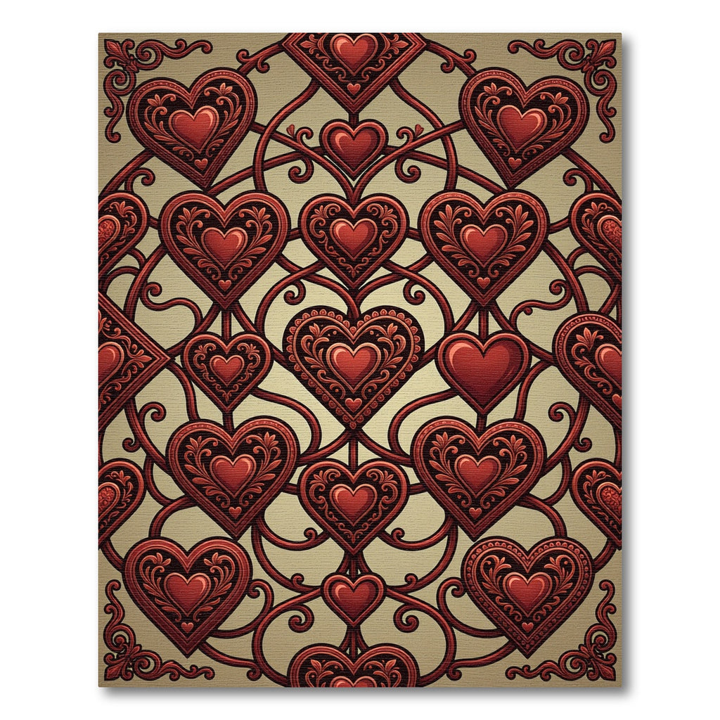 Ornate Red Heart Lattice Rug