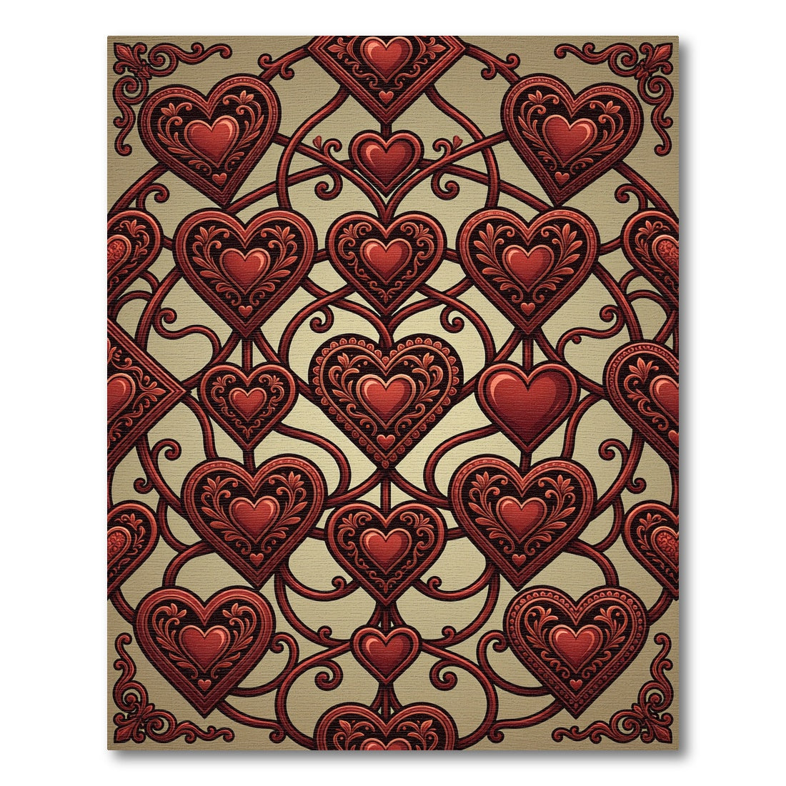 Ornate Red Heart Lattice Rug