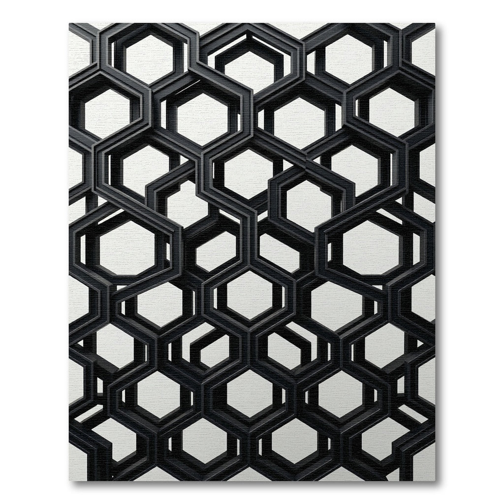 Black Geometric Hexagon Interlocking Forms Rug