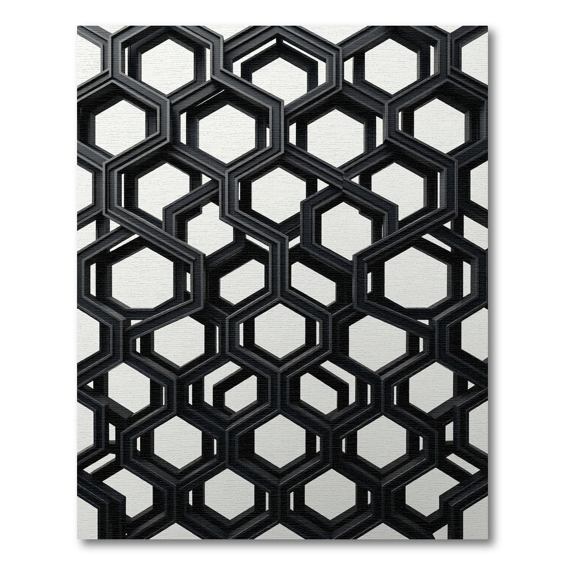 Black Geometric Hexagon Interlocking Forms Rug