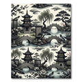 Serene Pagoda Garden Willow Trees Rug